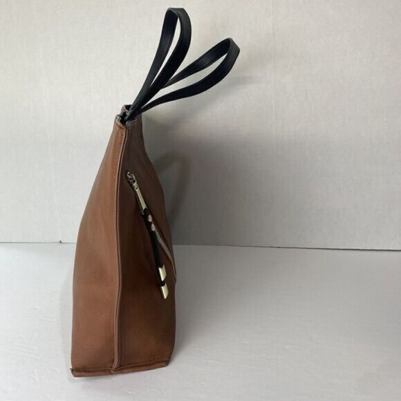 Steve Madden Brown Tote Double Handled Inside Zipper Pocket 2 Open Pockets Large - Picture 14 of 14